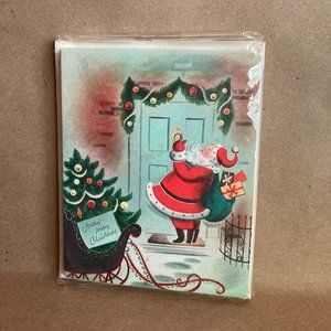 Vintage Pack of Christmas Cards / Unopened Unused / Santa at Door